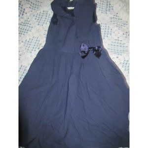euc H& M navy cotton dress with bow girl 7 8